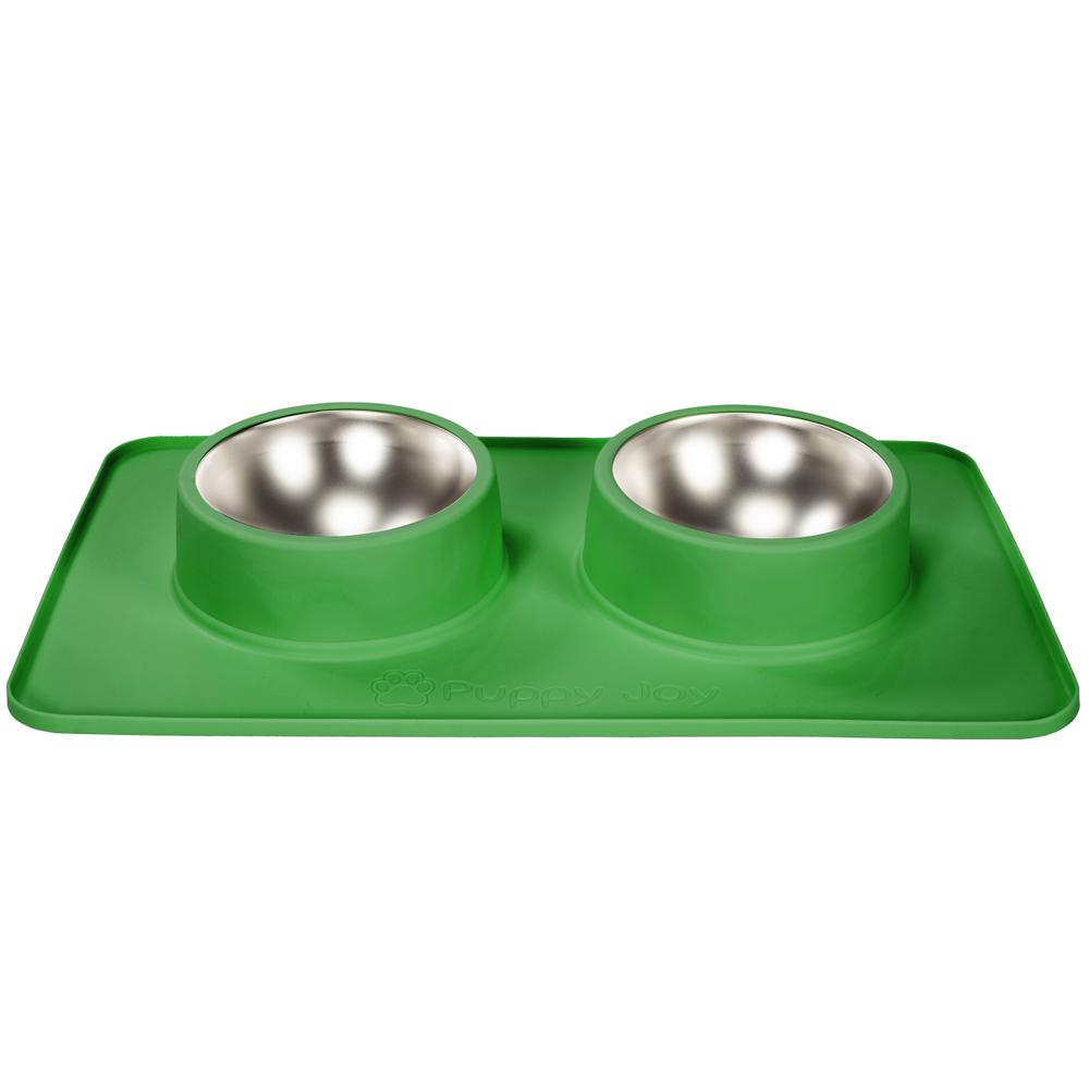 Metalowe Miski Dla Psa lub Kota z Antypoślizgową Matą Zielona PJ-087