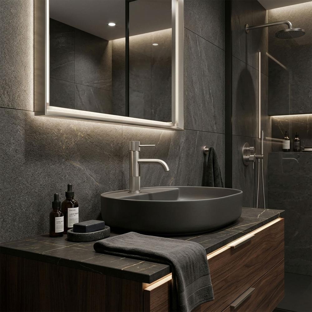 Fürdőszobai csaptelep Rea Lungo Stripe Brush Nickel Low