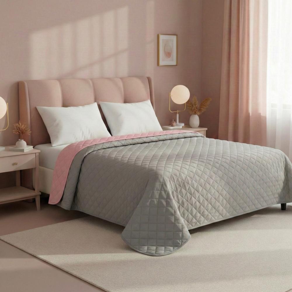 Narzuta dwustronna pikowana Inez  jasnoszary-różowy