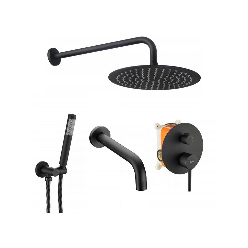 Colonne de douche-baignoire encastrée Rea Lungo Black + BOX