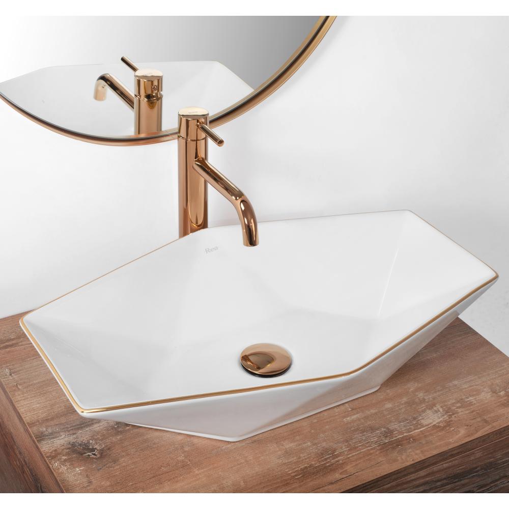Lavabo da appoggio Rea Vegas White Rose Gold Edge