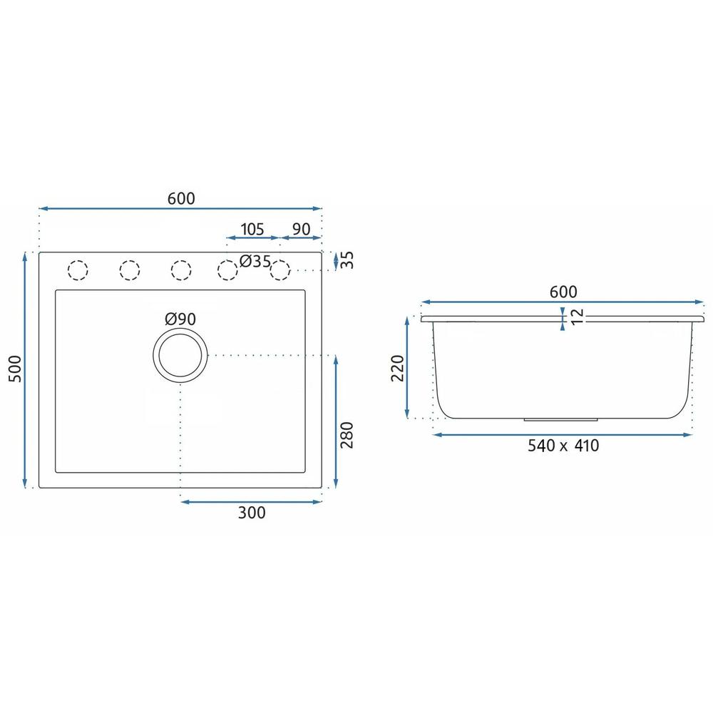 Zlewozmywak granitowy West XL black METALLIC