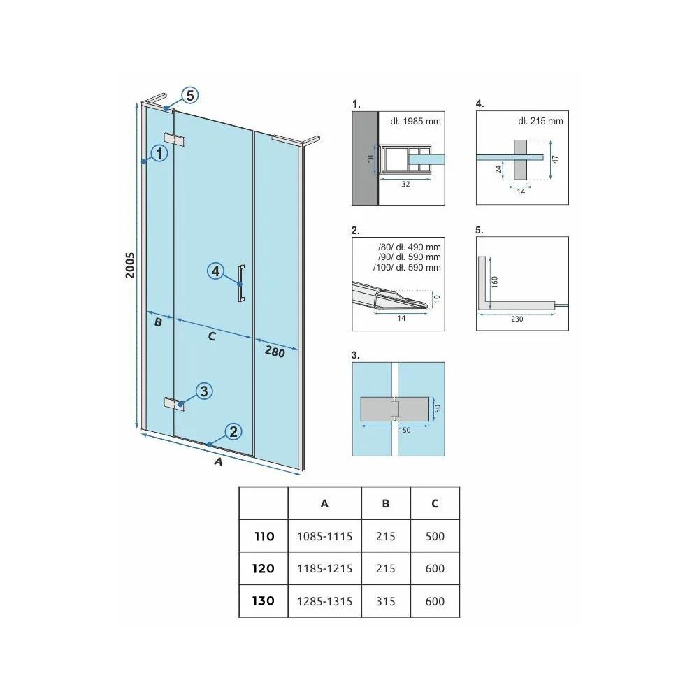 Tuš vrata Rea Hugo 120 Black