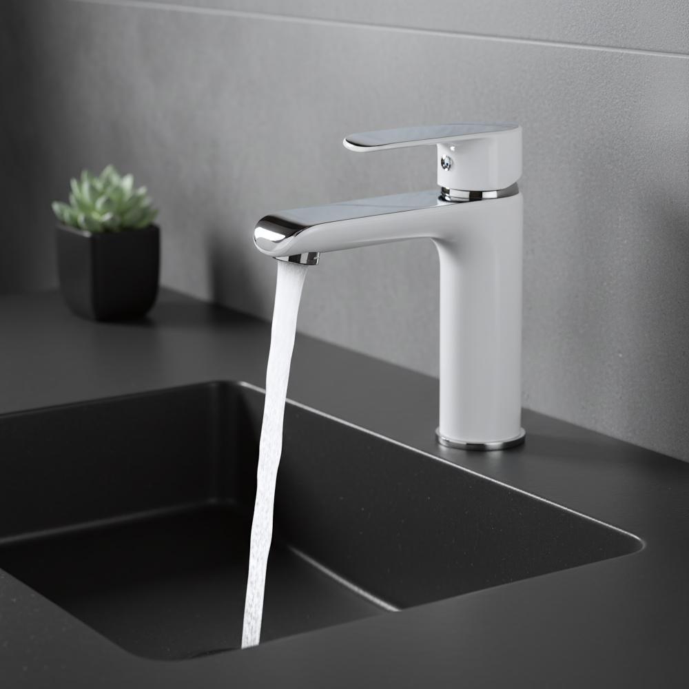 Umývadlová batéria REA BLOOM - chróm-biela, nízka