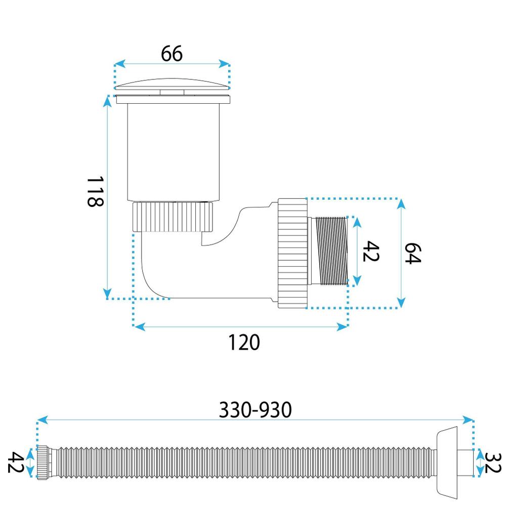 Syfon umywalkowy z korkiem klik-klak Rea Flow Miedź Szczotkowana