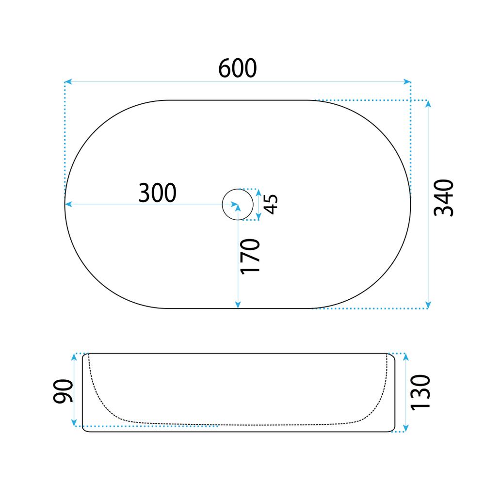 Επιτραπέζιος νιπτήρας Rea Vanda 61: 60 x 34 x 13 εκ.  Φινίρισμα Γυαλιστερό