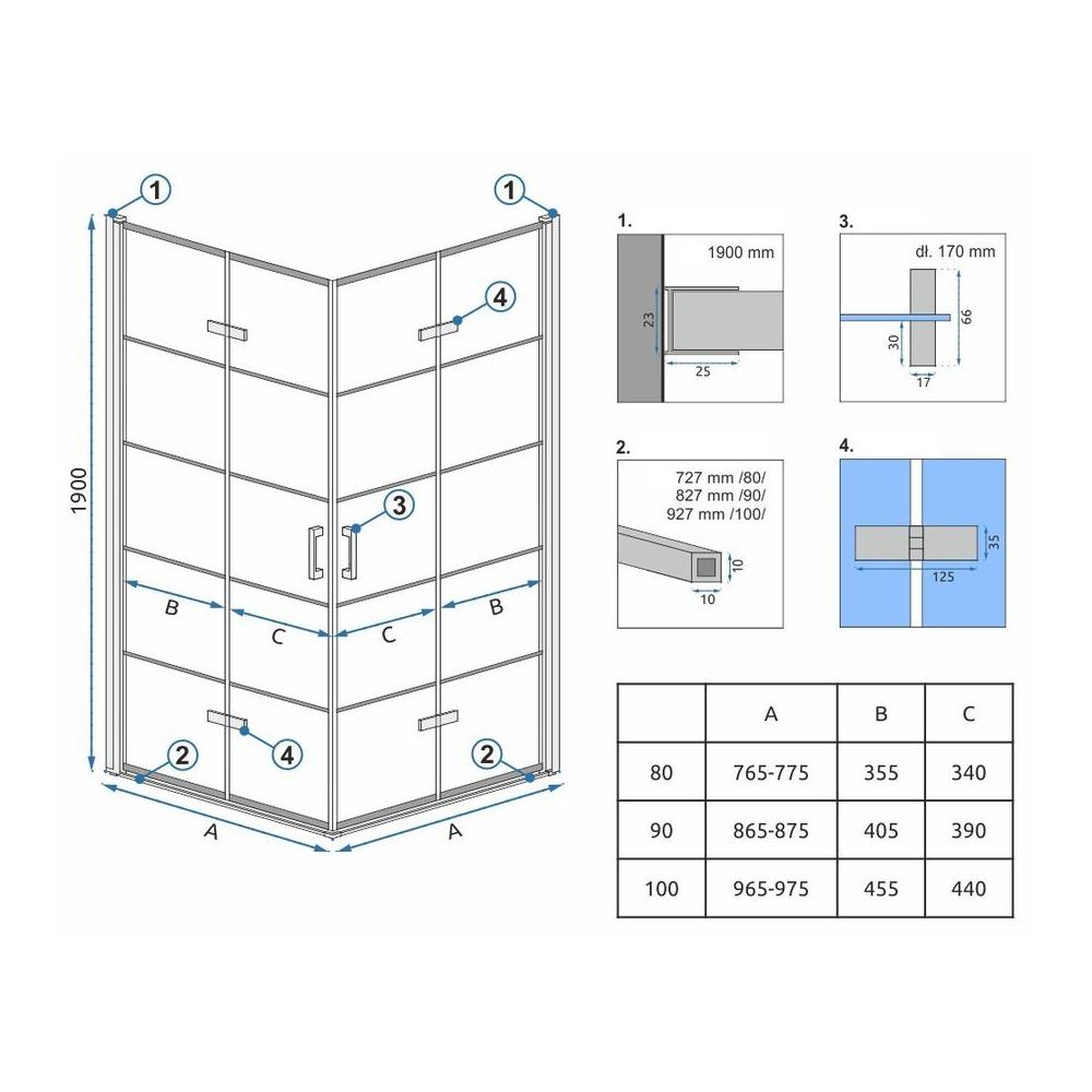 Tuš kabina Rea Molier Black Double 80x80