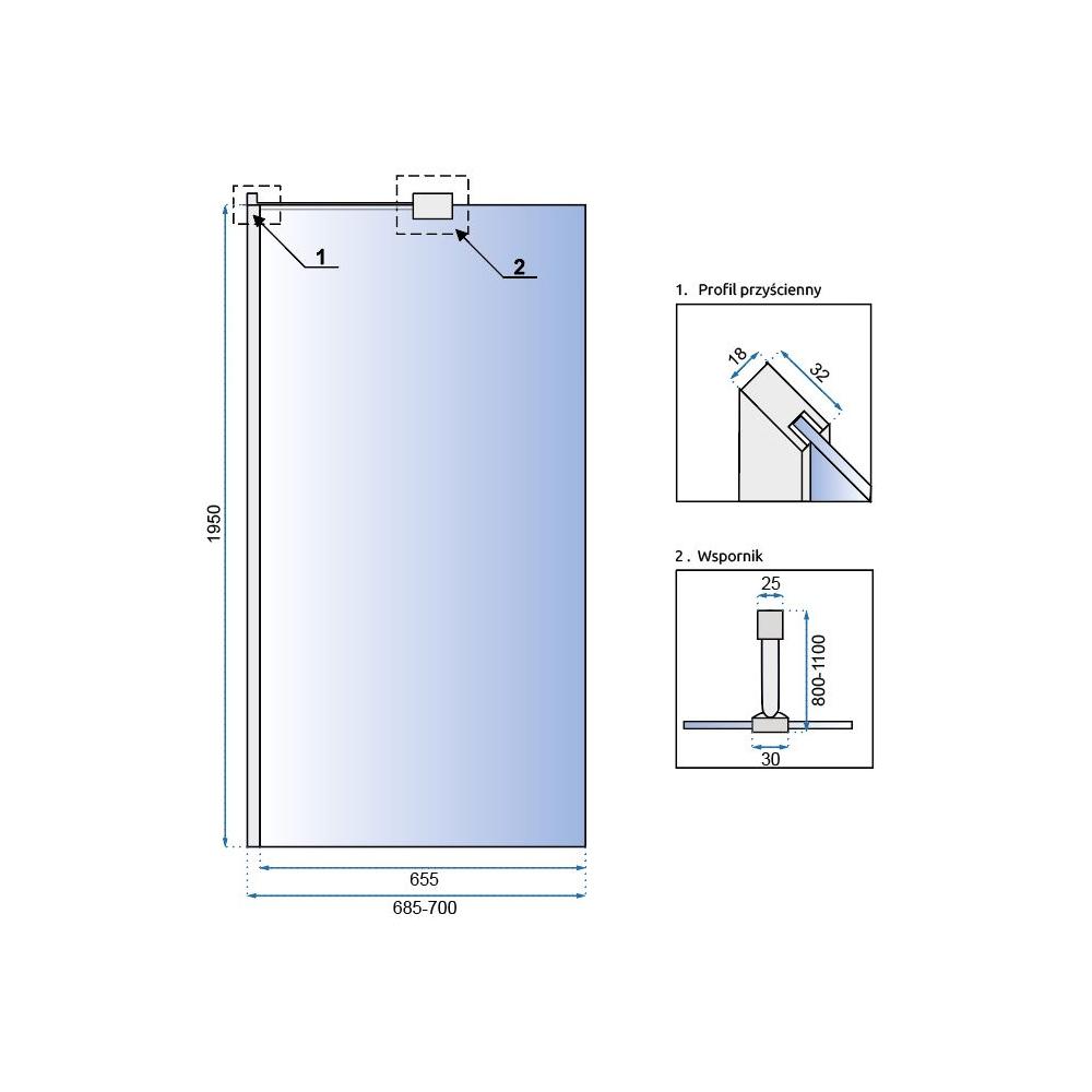 Душова стінка Rea Aero N 70 з полицею Evo