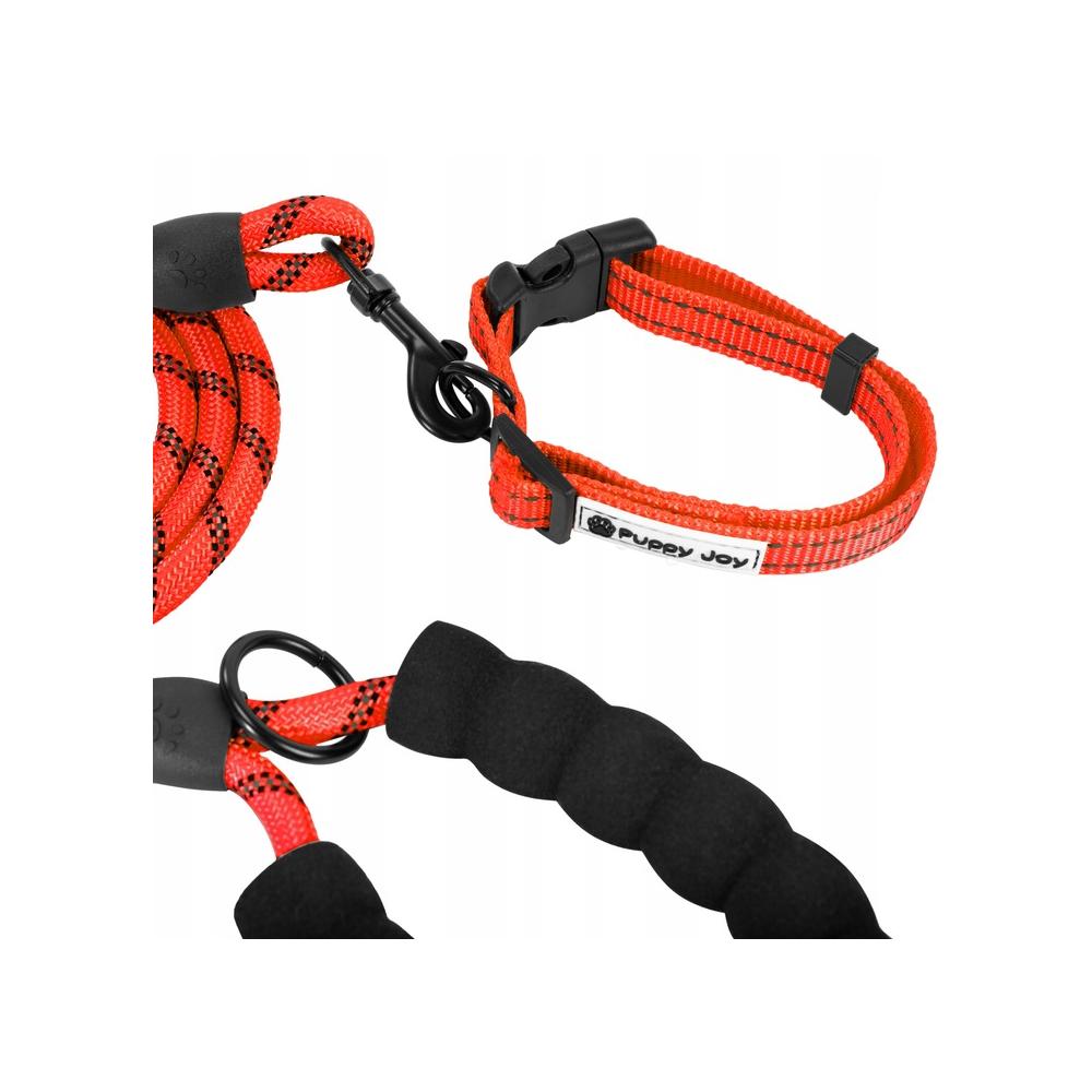 Smycz i obroża dla psa odblaskowa  PJ-035 czerwona