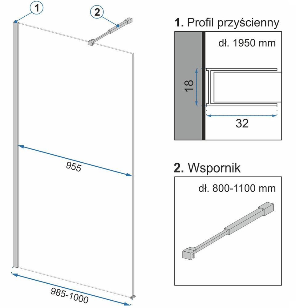 Ścianka prysznicowa Rea Aero Ombre Czarna 100