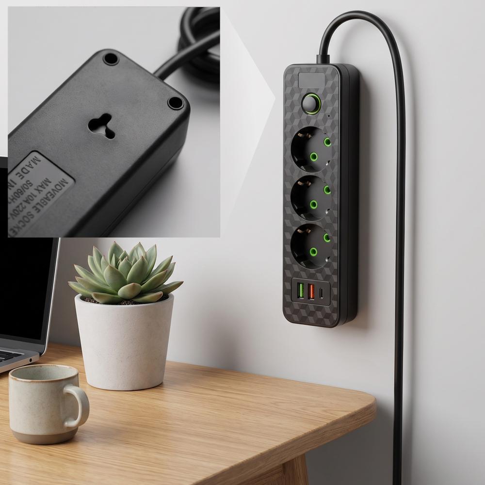 Listwa zasilająca Przedłużacz 3 gniazda + 2x USB-A + USB-C JNH020-3A Czarny
