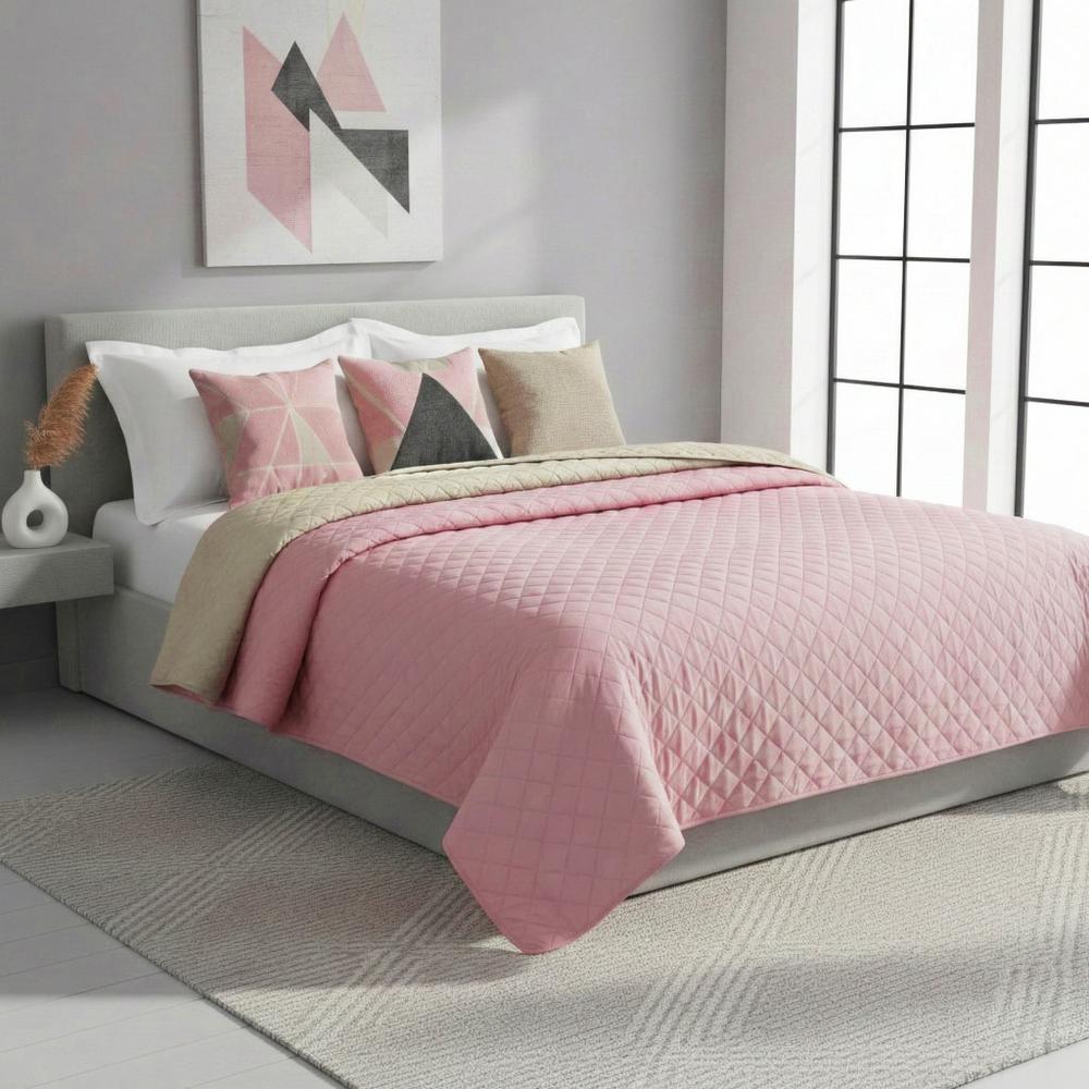 Narzuta dwustronna pikowana Inez beżowo-różowy