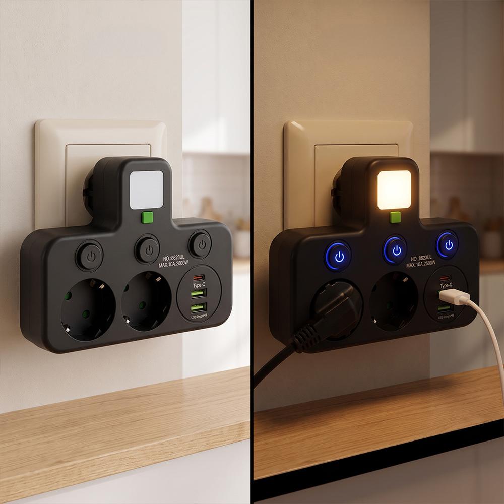 Listwa zasilająca 2 gniazda + 2x USB-A + USB-C JNH017 Czarna