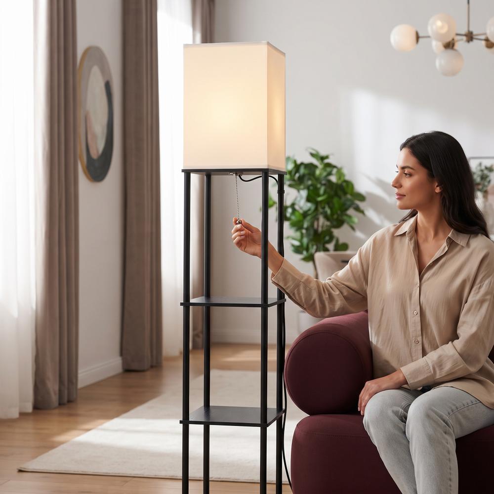 Lampa Stojąca Podłogowa JNH050-1F White z półkami