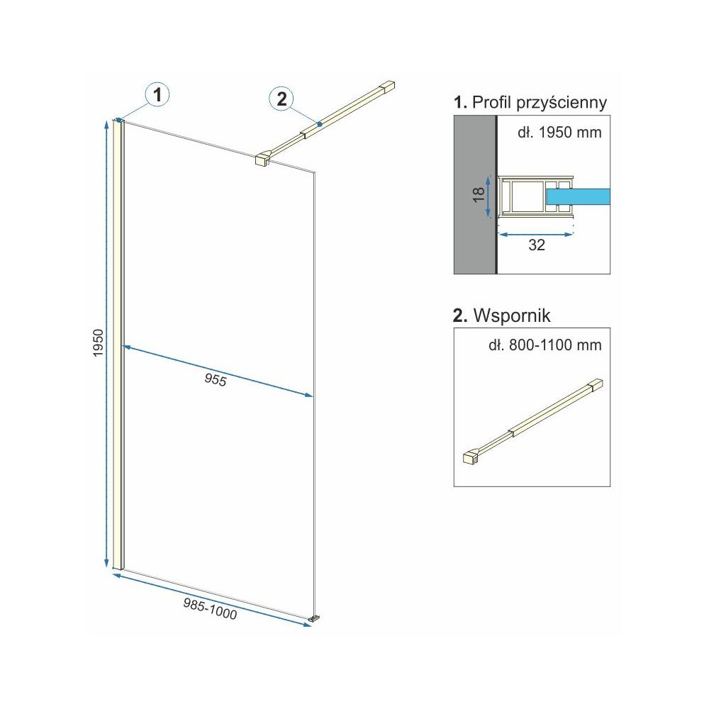 Paroi de douche Rea Aero Ombre Gold Brush/White 100