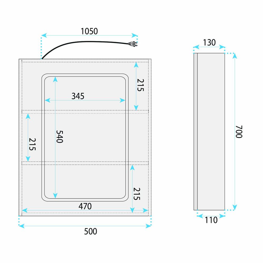 LED mirror cabinet Rea Zenit 70x50cm