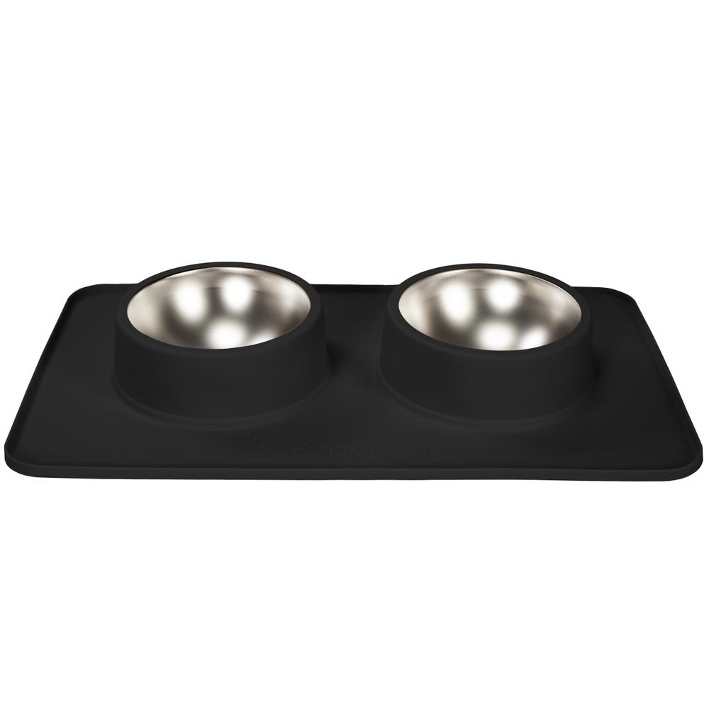 Metalowe Miski Dla Psa lub Kota z Antypoślizgową Matą Czerń PJ-086
