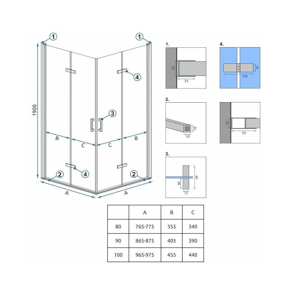Cabina doccia Rea Molier Chrome Double 90x90