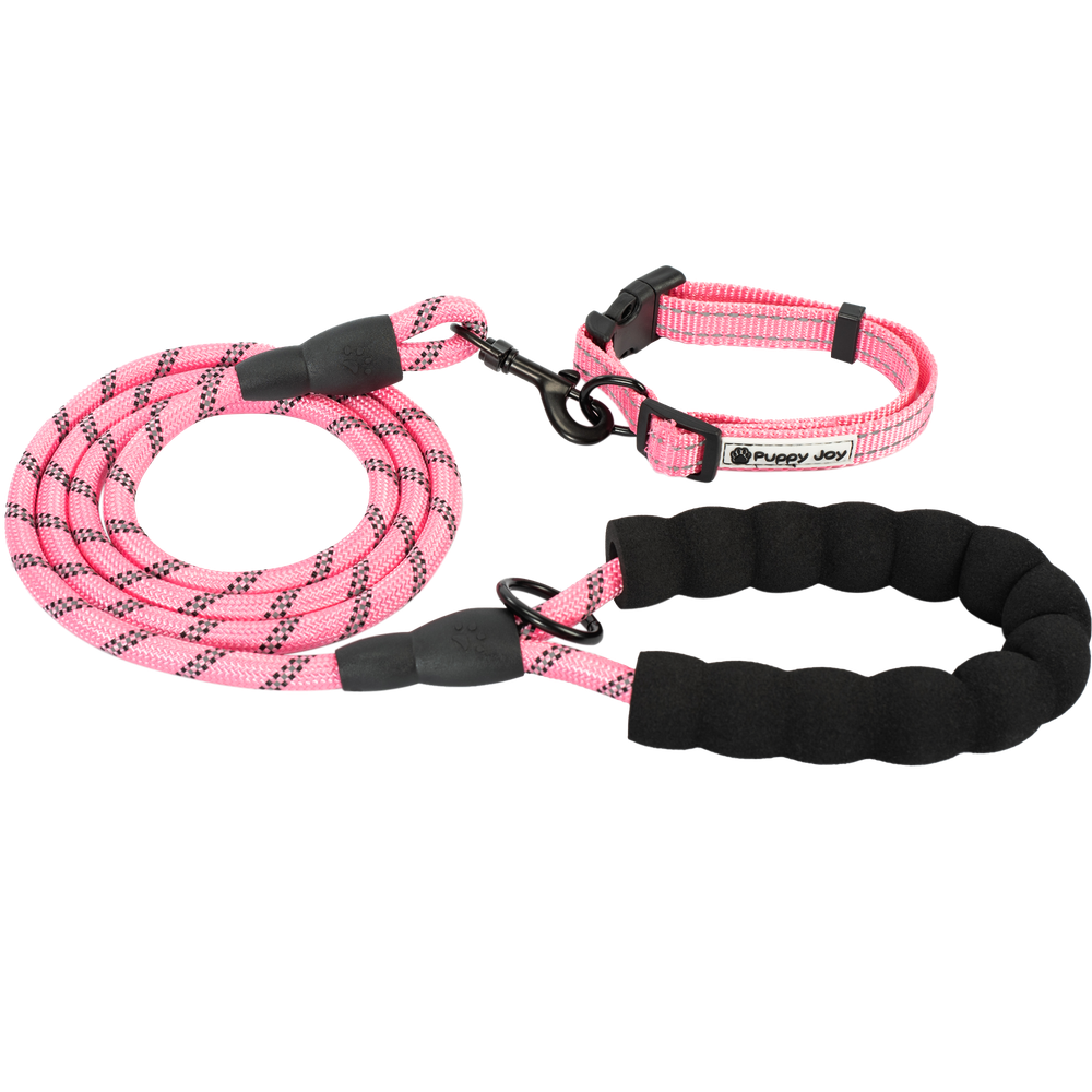 Smycz i obroża dla psa odblaskowa PJ-036 Różowa