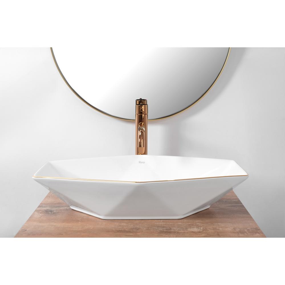 Lavabo da appoggio Rea Vegas White Rose Gold Edge