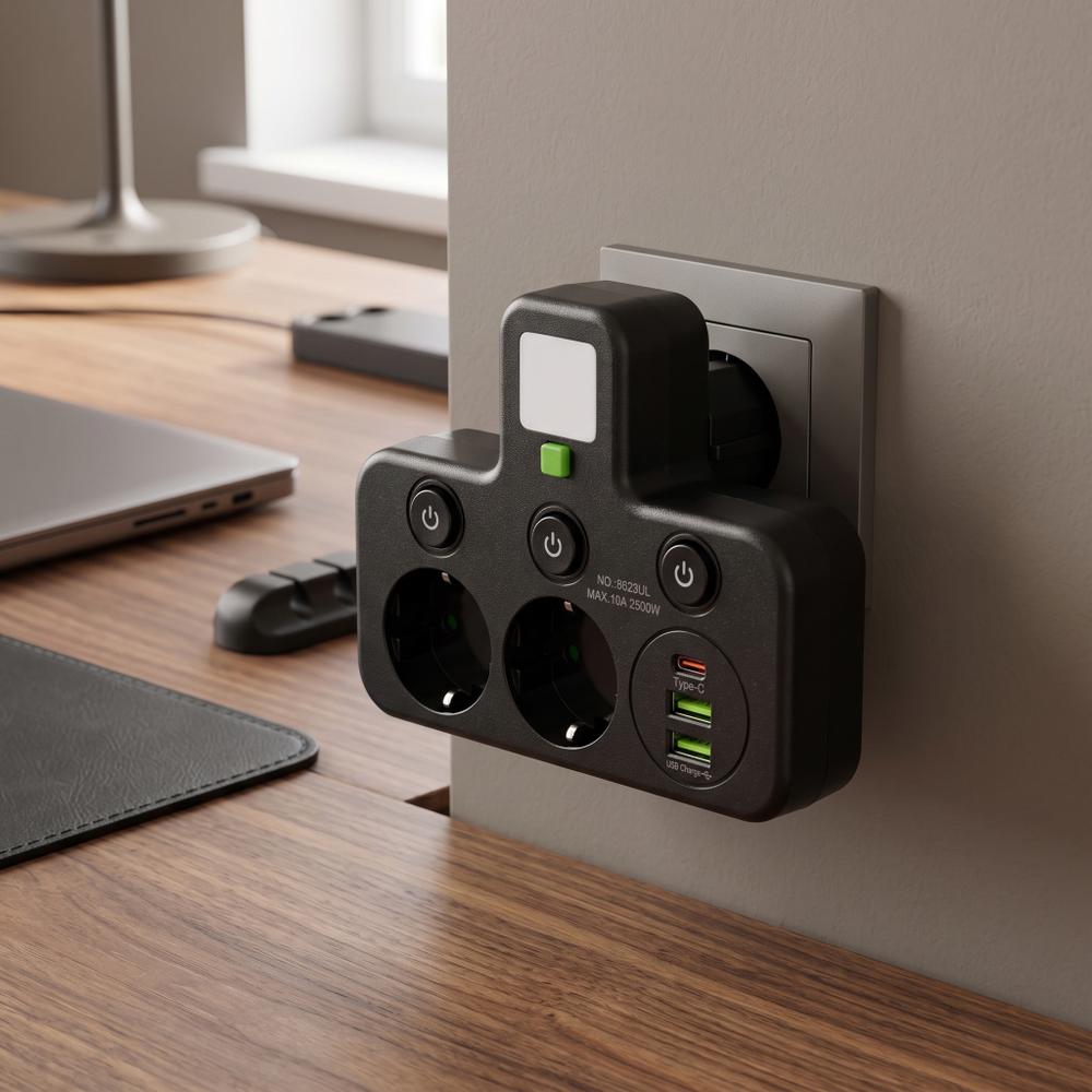 Listwa zasilająca 2 gniazda + 2x USB-A + USB-C JNH017 Czarna