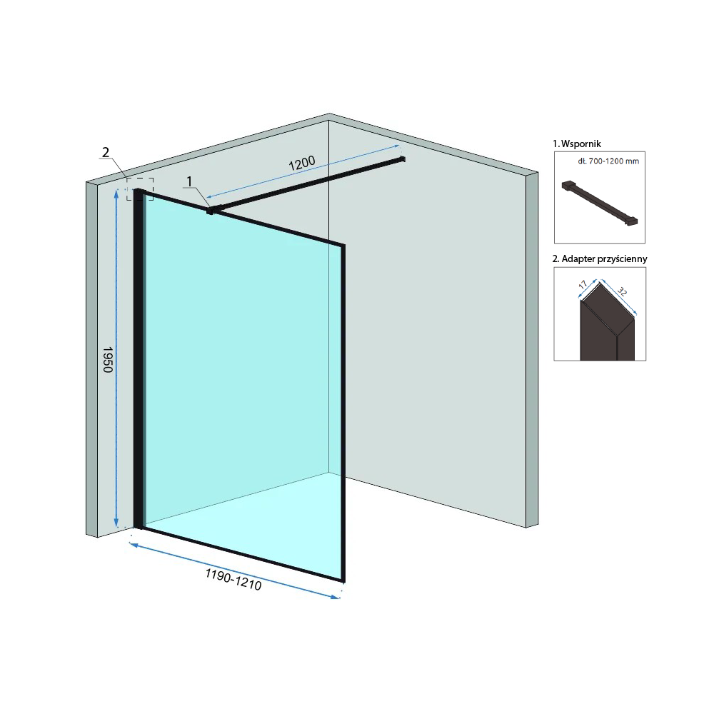 Τοίχο ντους Rea Bler 120 με ράφι και κρεμάστρα Evo