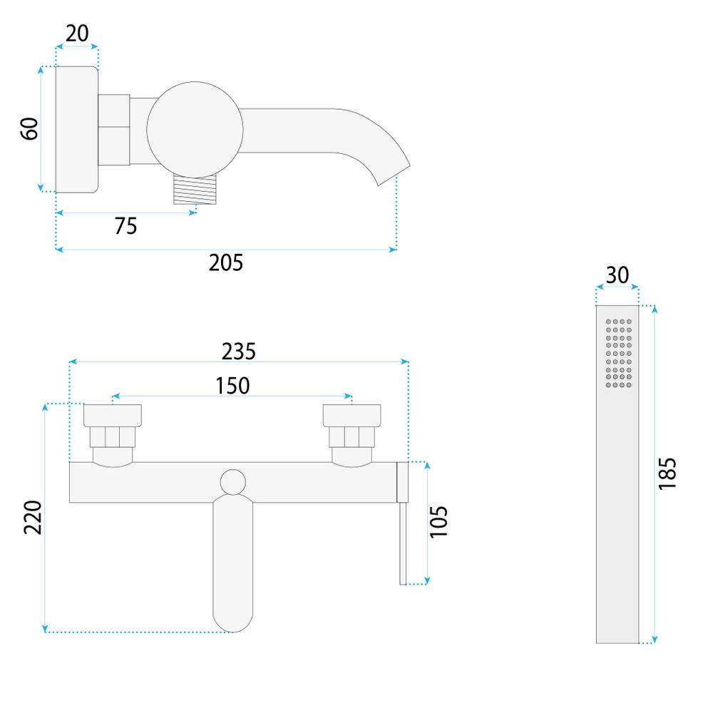 Baterija za kadu Rea Spot Nickel Brush