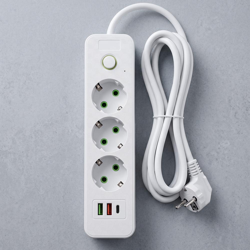 Listwa zasilająca Przedłużacz 3 gniazda + 2x USB-A + USB-C JNH020-3A Biały