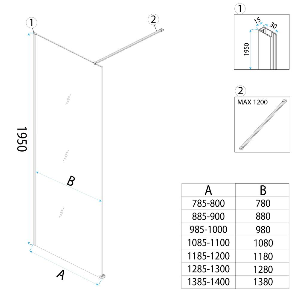 Shower screen Rea Flexi Transparent / Black 110