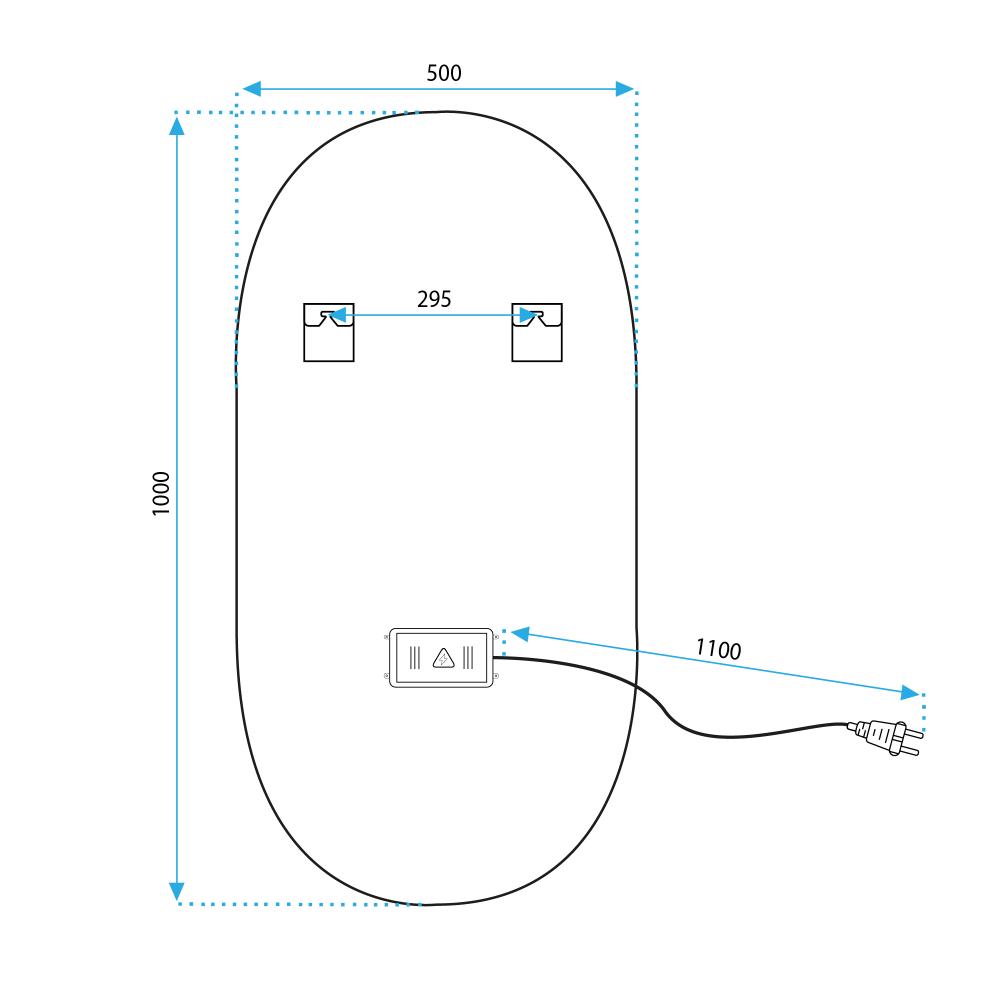 Mirror LED OVL 50x100cm Brush Gold