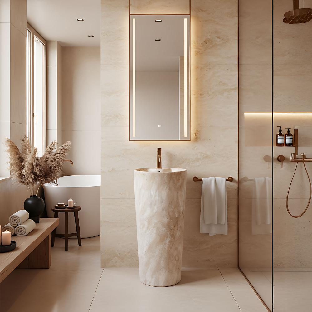 νιπτήρας δαπέδου κεραμικός/ μαρμάρινη όψη  Blanka Savana Matt  Μ: 40 x Π 40 Ύψος 85 Βάθος 14,5 εκ