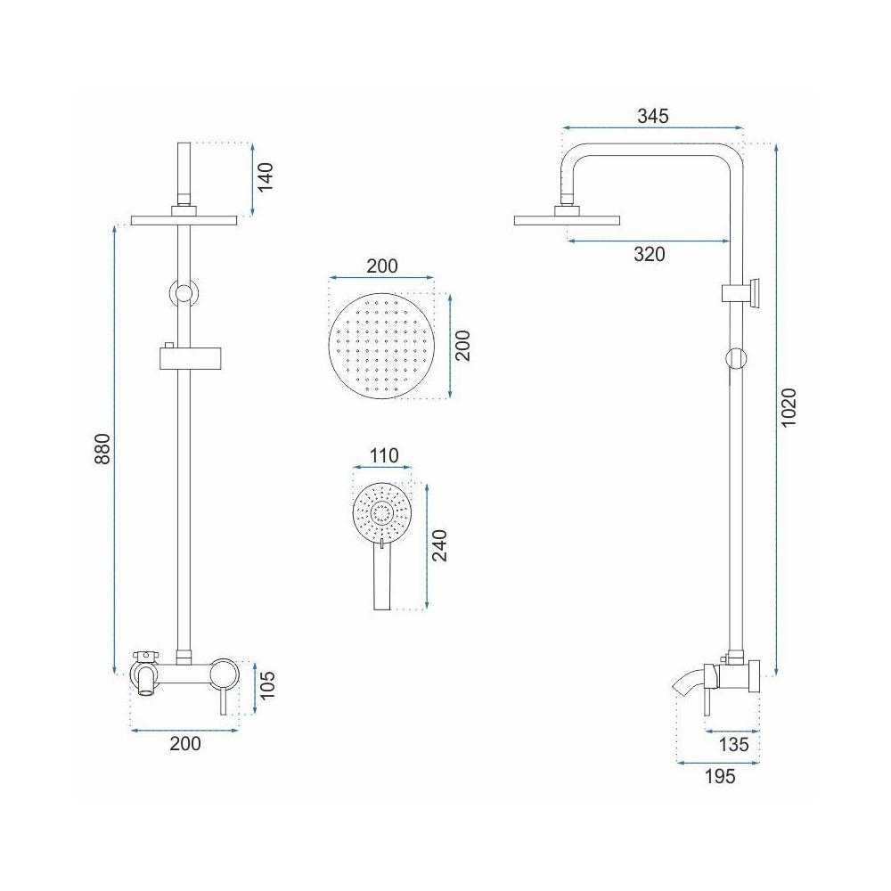 Kit de douche Rea Arlo Brush Nickle