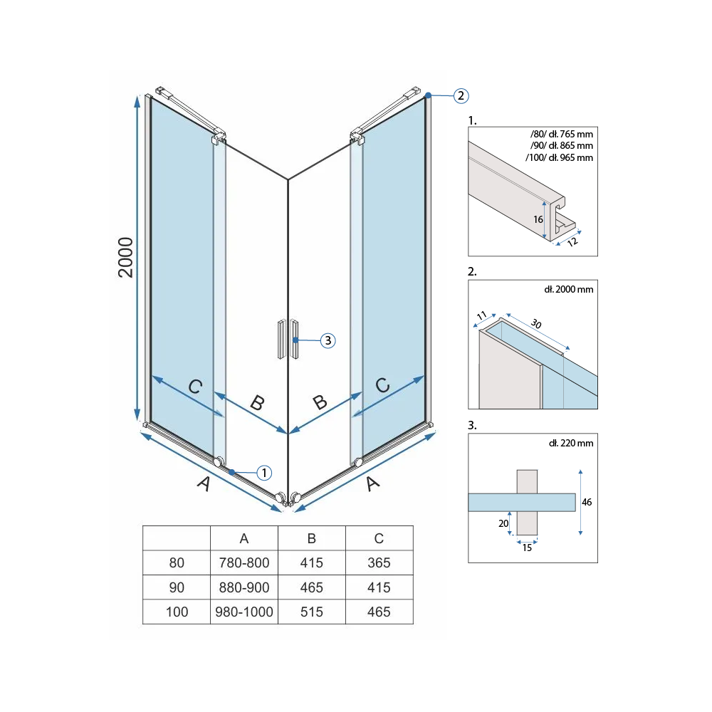 Cabine de douche REA Montana Double Gold Brush 90x90