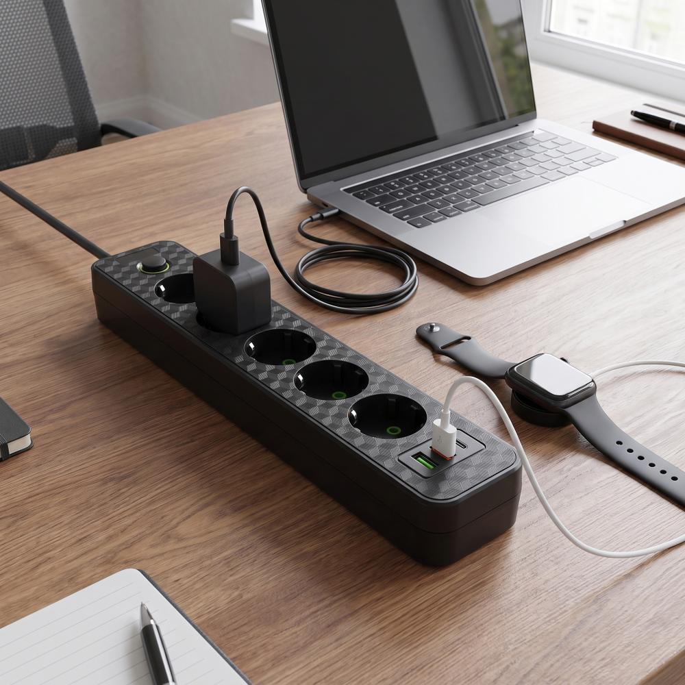 Listwa zasilająca Przedłużacz 5 gniazda + 2x USB-A + USB-C JNH022-5A Czarny