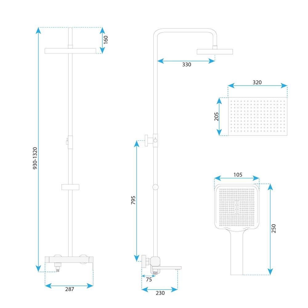 Στήλη ντους Rea Arlo Brush Gold
