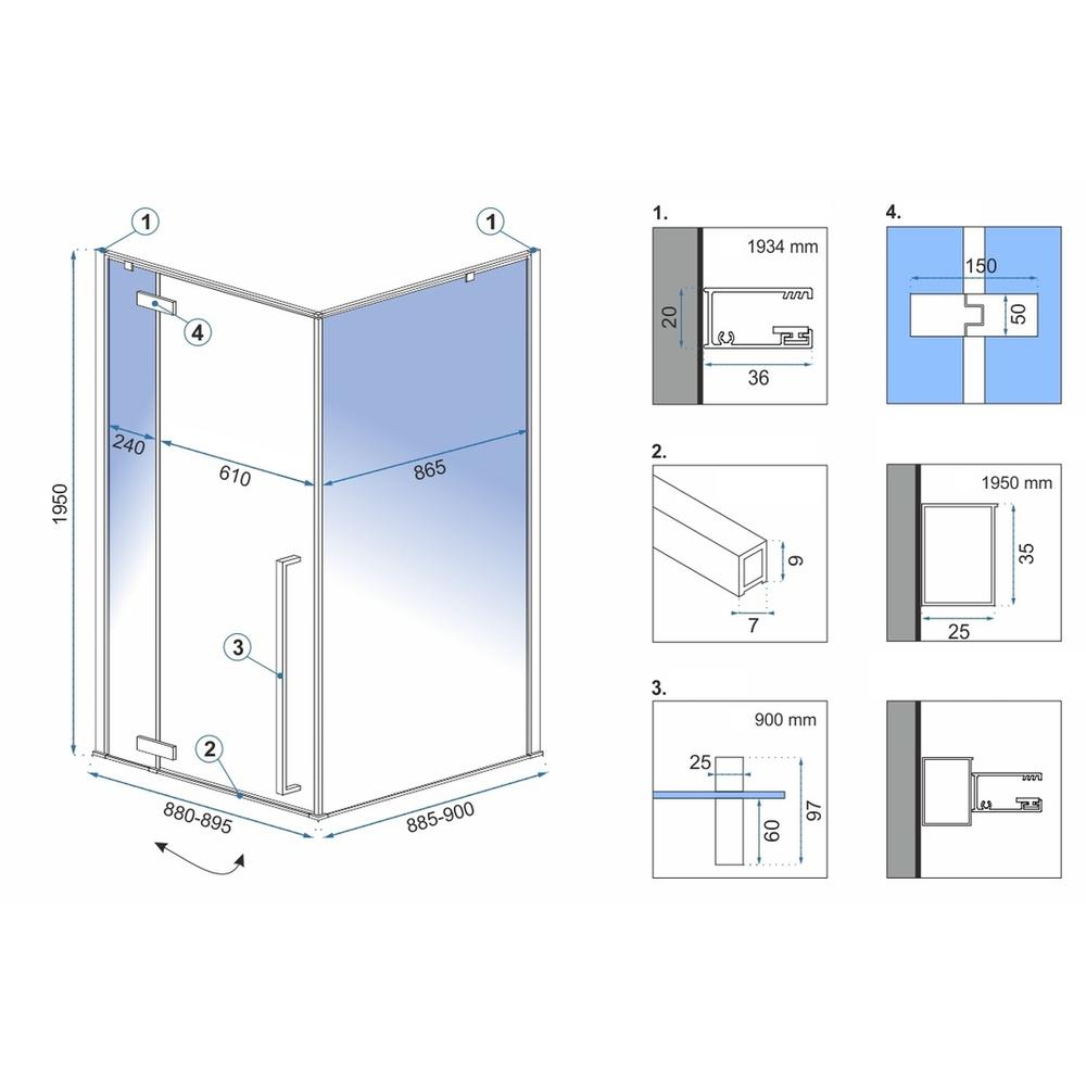 Tuš kabina Fargo 90x90 Crna mat