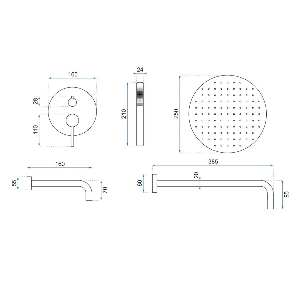 Built-in shower set Rea Lungo Gold + BOX