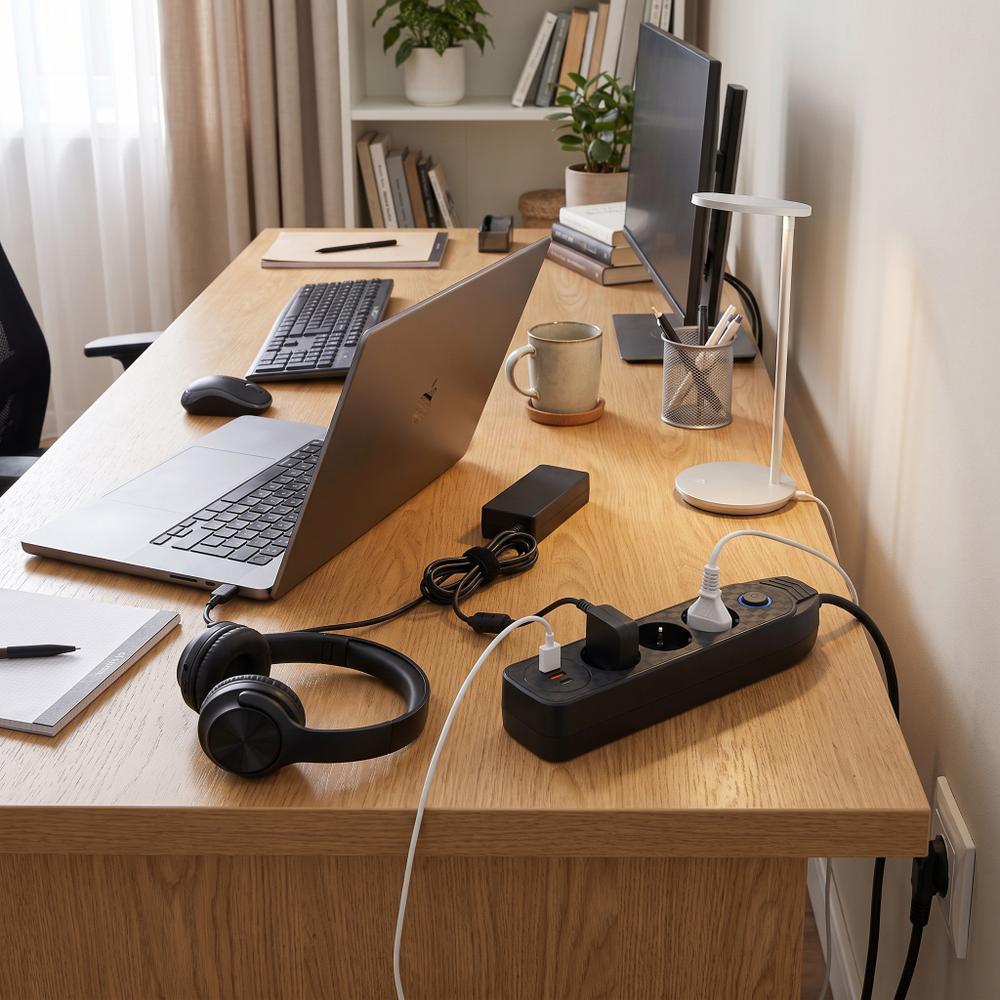 Listwa zasilająca Przedłużacz 3 gniazda + 2x USB-A + USB-C JNH024-3B Czarny