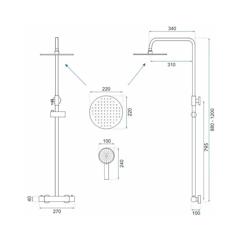 DUŠAS KOMPLEKTS AR TERMOSTATU Rea PAROT Brushed Gold