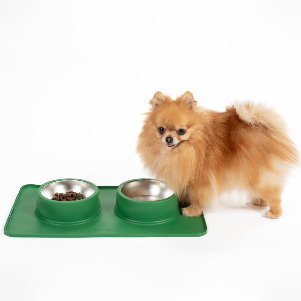 Metalowe Miski Dla Psa lub Kota z Antypoślizgową Matą Zielona PJ-087