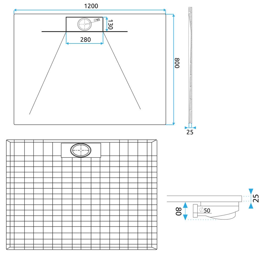 Shower tray Bazalt Long White 80x120