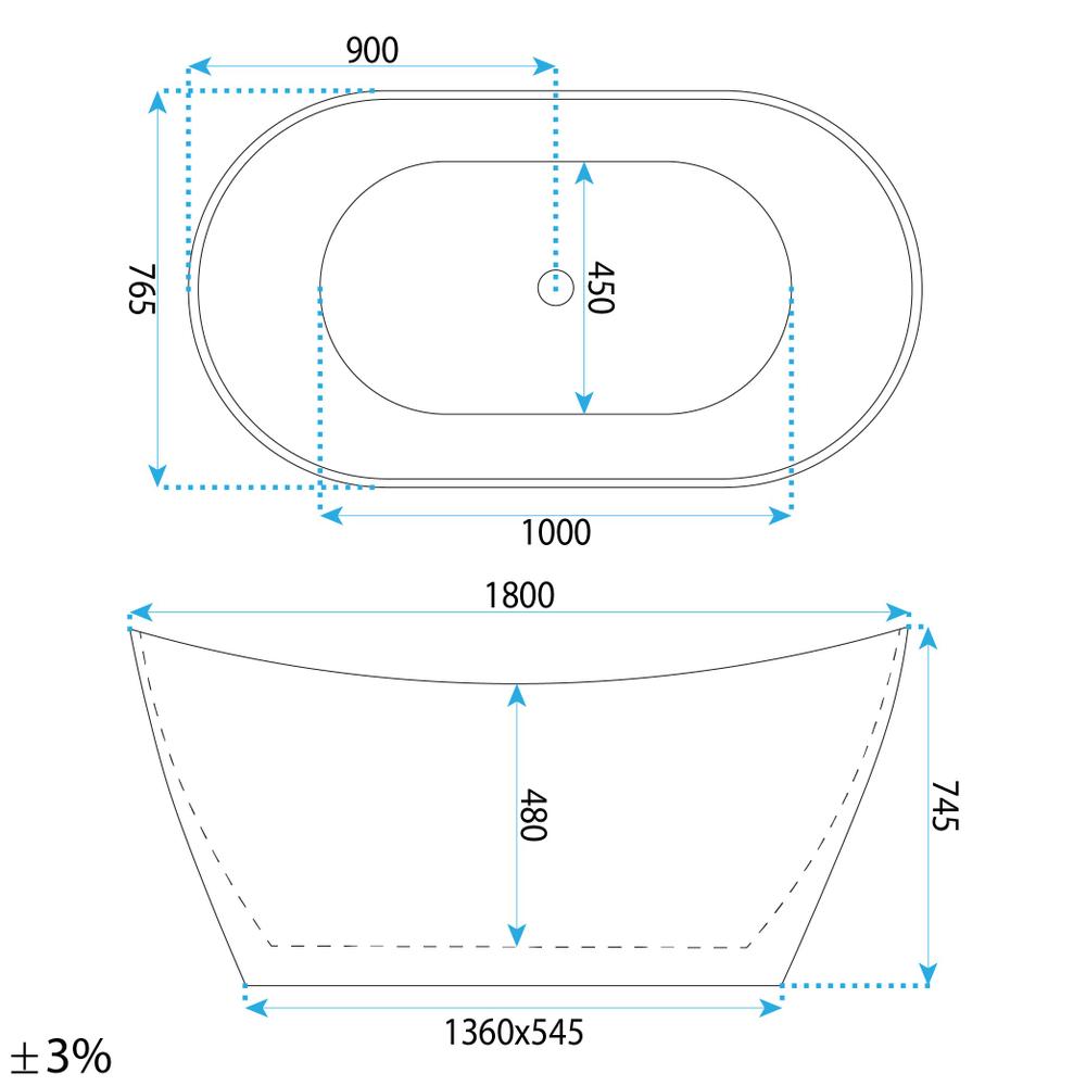 Freestanding bath Rea Ferrano Slim 180