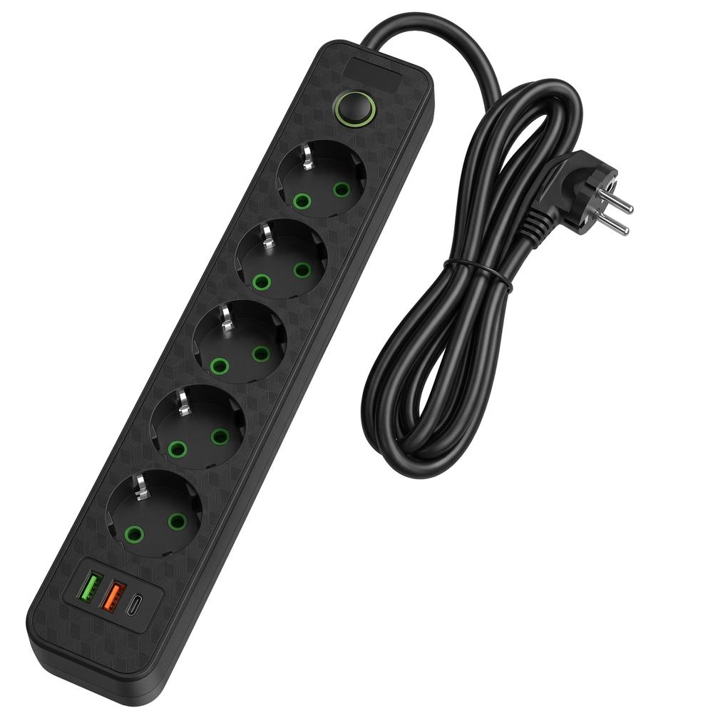 Listwa zasilająca Przedłużacz 5 gniazda + 2x USB-A + USB-C JNH022-5A Czarny