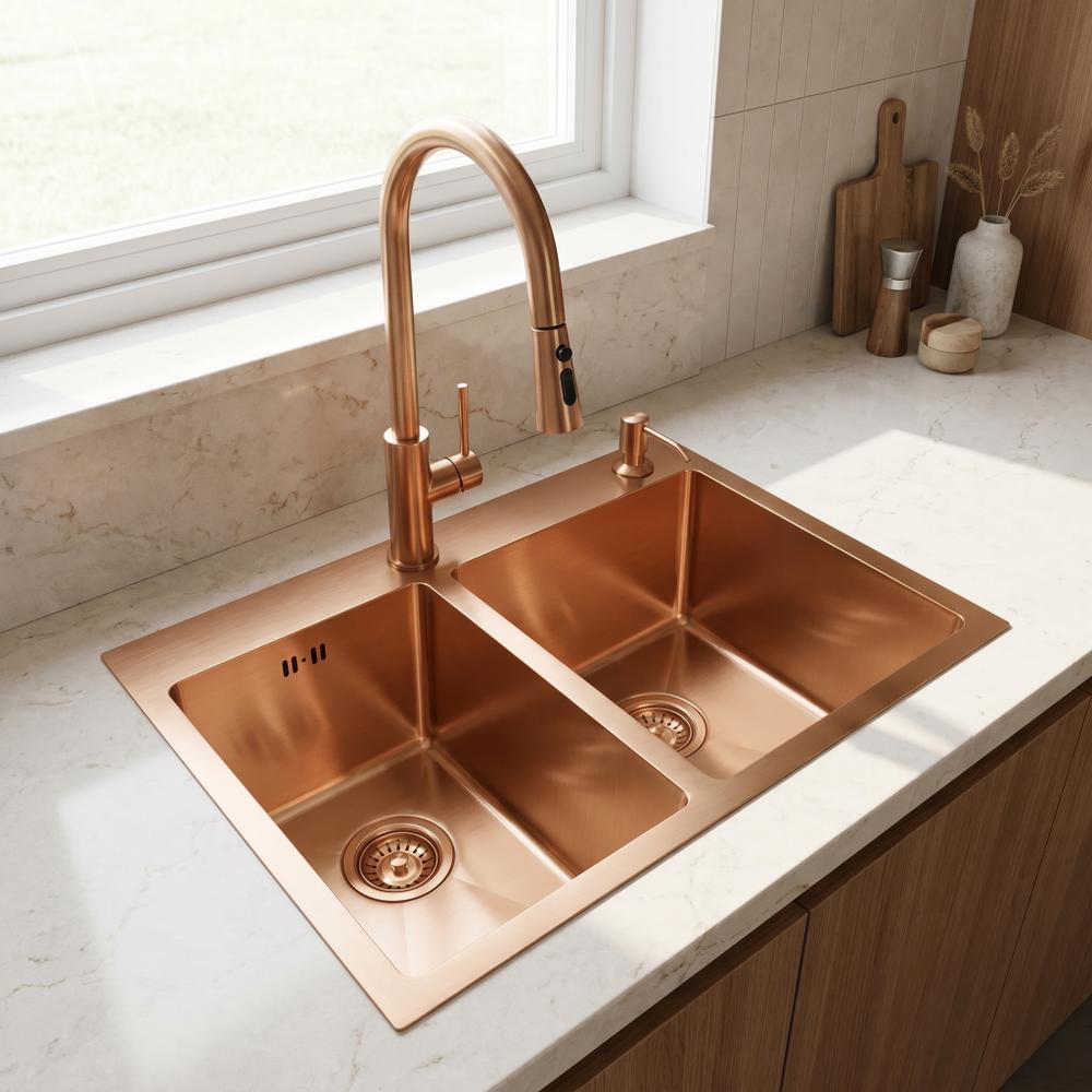 Plieninė kriauklė Toby BRUSH COPPER