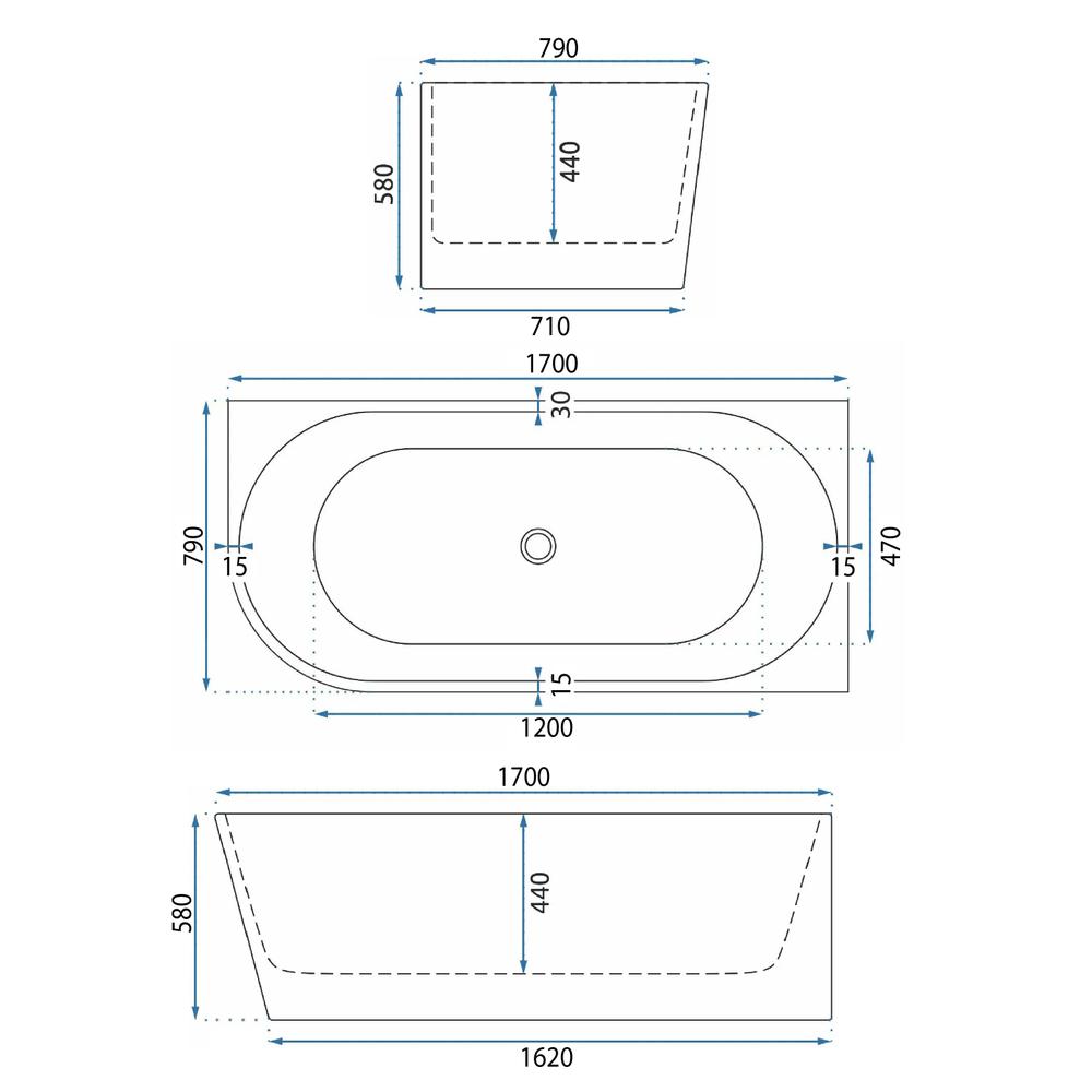 Kulma-akryylikylpyamme Bellanto Slim 170 Oikea