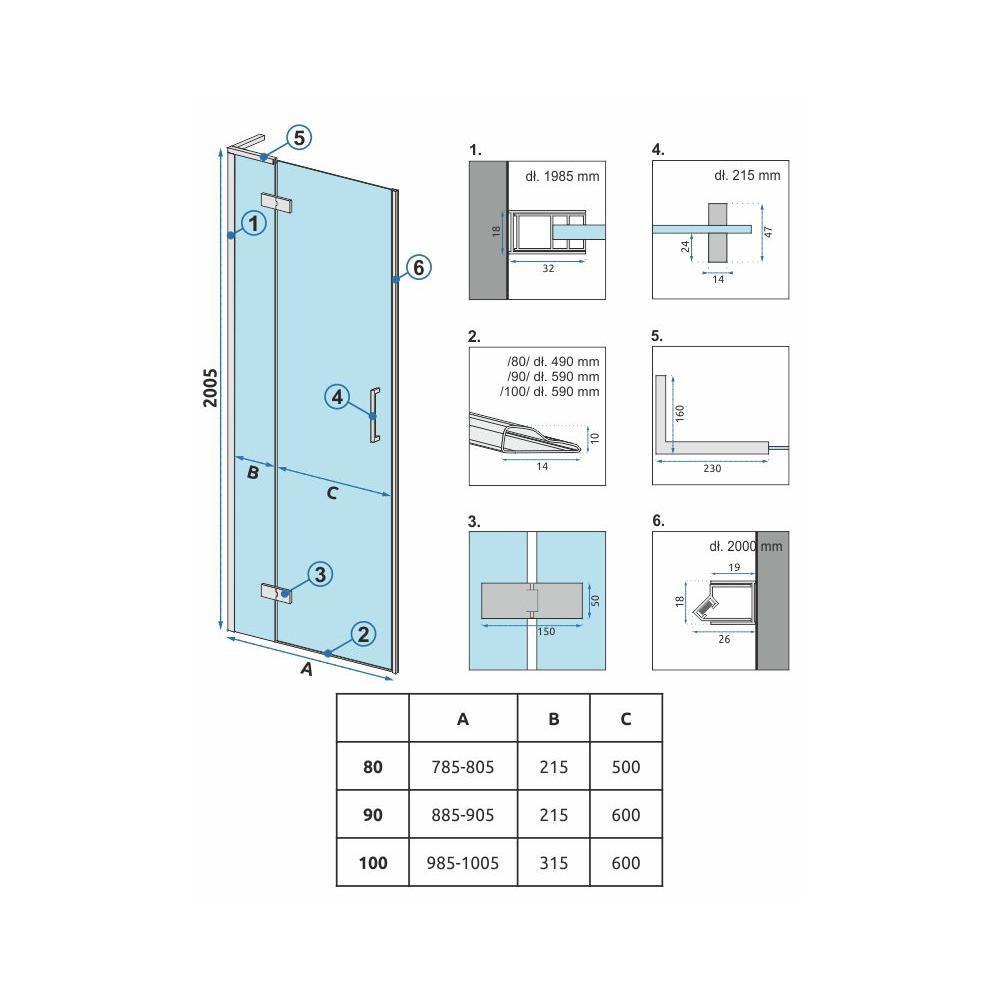 Душевые двери Rea Hugo 80 Gold Brush + профиль