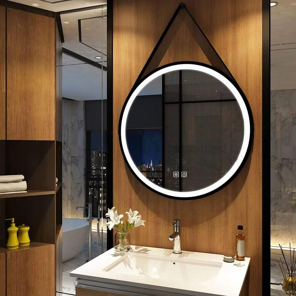 Кругле дзеркало з LED, підвішене на ремінці 80cm 105