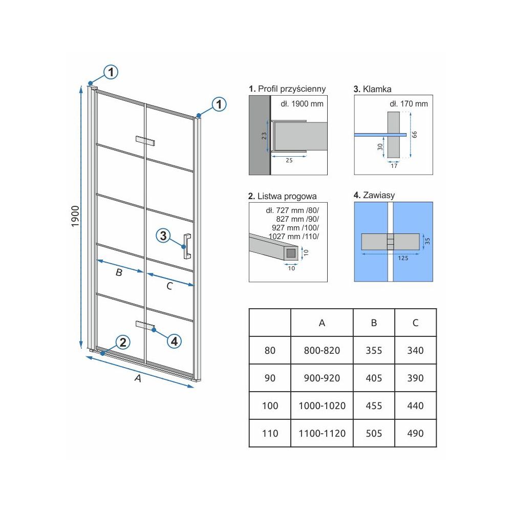 Душевые двери Rea Molier Black 80 + профиль