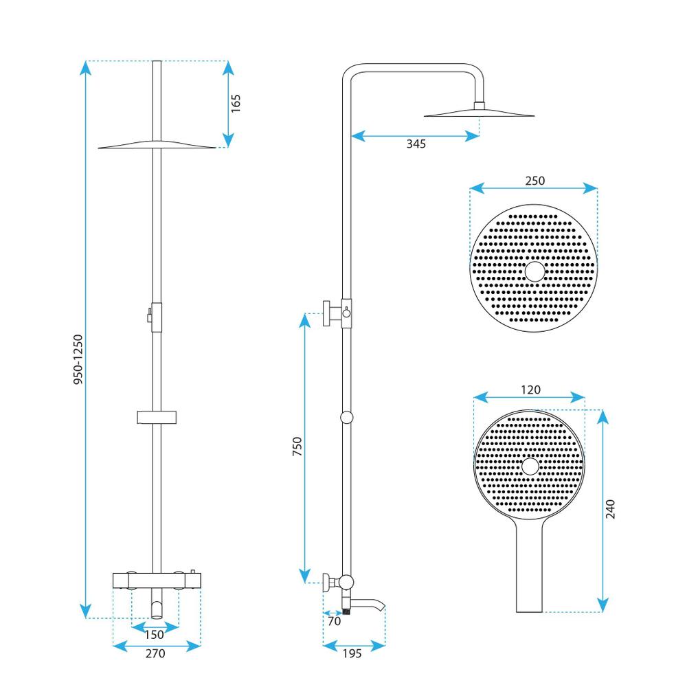 Thermostatic shower system Rea Lungo Diamond Copper Brush