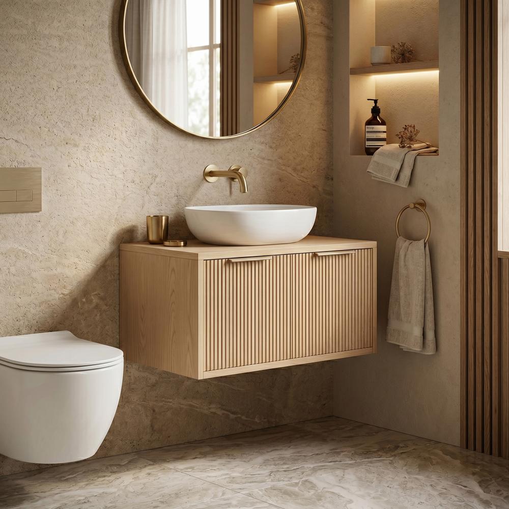 Dulap baie pentru lavoar Rea Core 80cm Beige